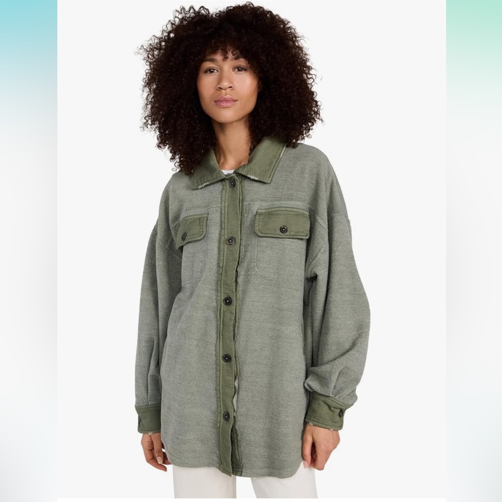 Free People Ruby Jacket Womens XS Green NWT Shacket‎ Fleece OB1468375 Jaded
